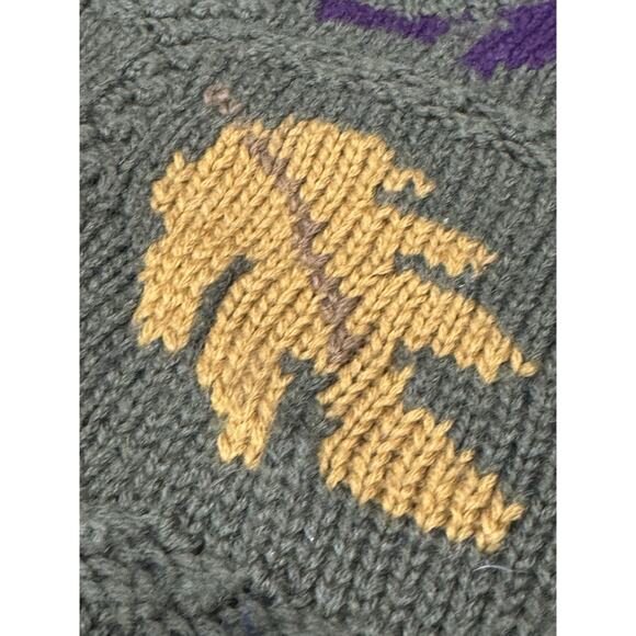 Vintage Mark Shale Large Wool Olive Green Autumn Fall Leaves AOP Sweater - Picture 9 of 10